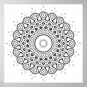 Poster Página para Colorir Mandala Radiante com Anel em F
