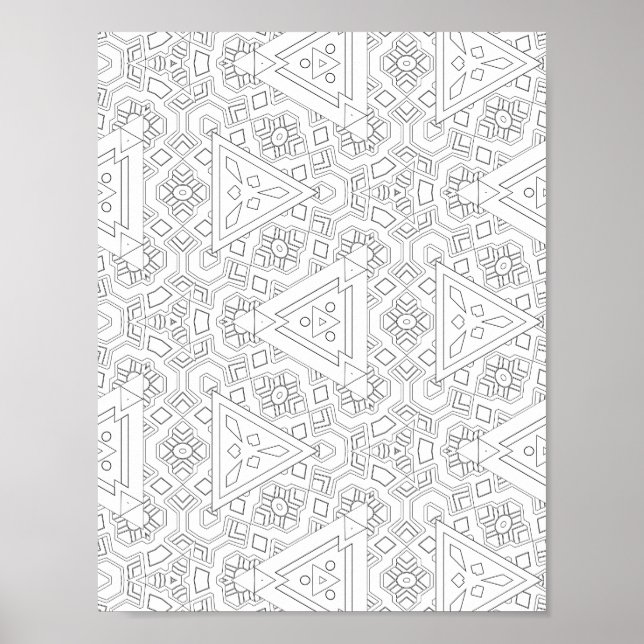 Poster Página para Colorir Padrão Triangular Tribal Geomé (Frente)