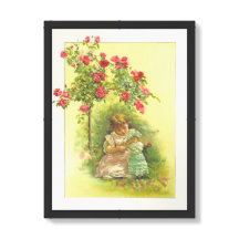Página Vintage Child with Doll and Rosa Storybook