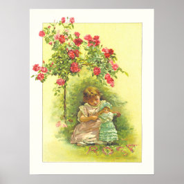 Poster Página Vintage Child with Doll and Rosa Storybook