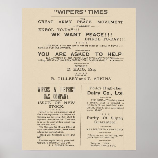 Póster Páginas de fax do Wipers Times 1917 (Frente)