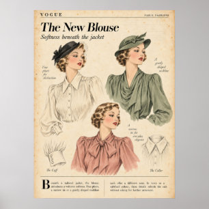 Poster Páginas de revistas de moda vintage, Moda retrô