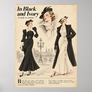 Poster Páginas de revistas de moda vintage, Moda retrô 