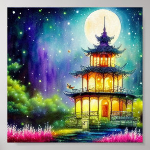 Poster pagoda Aquarela
