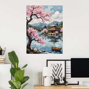 Poster Pagoda Japonês em um lago