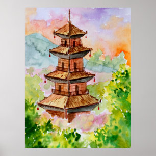Poster Pagoda Japonês no outono