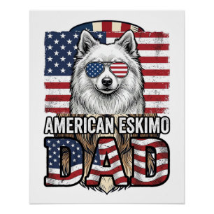 Póster Pai American Eskimo Patriótico Vintage Cachorro