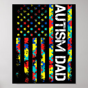 Poster Pai Autista Bandeira Americana EUA Conscientização