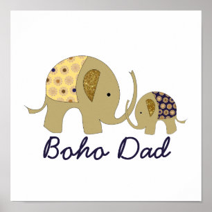 Poster Pai Boho, Elefante Dourado