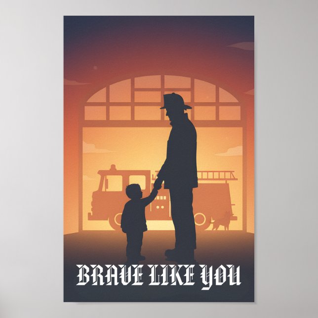 Poster Pai Bombeiro Personalizado Corajoso Como Você (Frente)