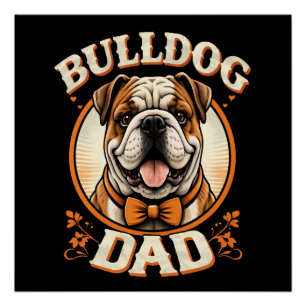 Póster Pai Bulldog – Dia dos Pais com Bulldog Vintage Fof
