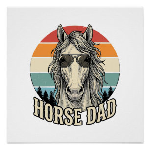 Póster Pai Cavalo Desenho Vetorial de Gravação Vintage Pô