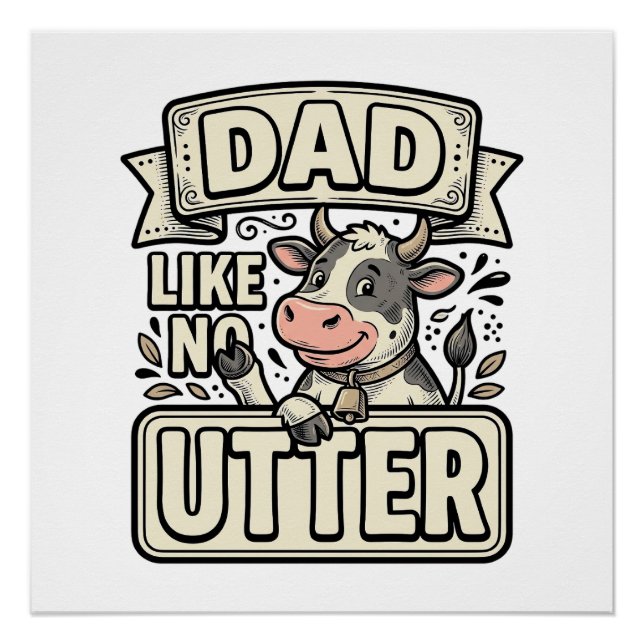 Póster Pai Como Sem Úbere Vaca Engraçada Design Vetorial  (Frente)