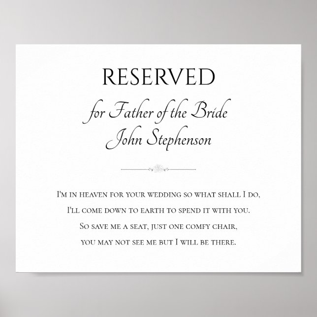 Poster Pai da Noiva Estou no Céu pelo seu casamento (Frente)