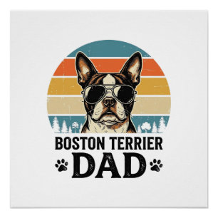 Póster Pai do Boston Terrier Design Vintage Amante de Cãe