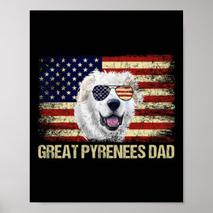 Poster Pai do Grande Pirenéus Vintage Bandeira Americana 