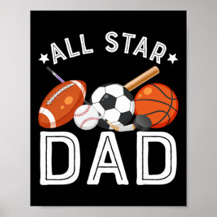Poster Pai Estrela do Menino do Aniversário Sketll Futebo