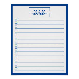 Póster Pai Lista de Tarefas Monograma Azul Moderno 20" x 