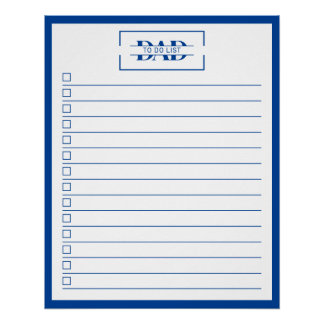 Póster Pai Lista de Tarefas Monograma Azul Moderno 20" x
