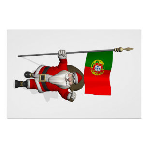 Póster Pai Natal Com Estandarte De Portugal