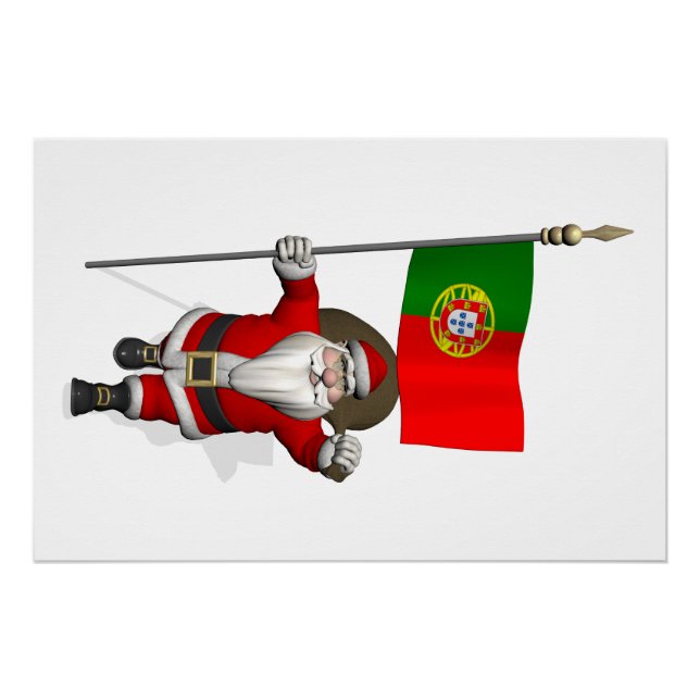 Póster Pai Natal Com Estandarte De Portugal (Frente)