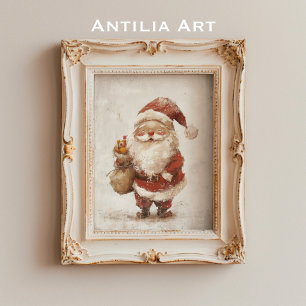 Poster Pai Natal Pintura Vintage Papai Noel