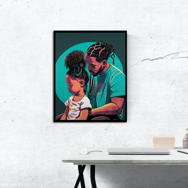 Poster Pai Negro e Filha com Arte de Parede Braços (Wall Art Mock Up)