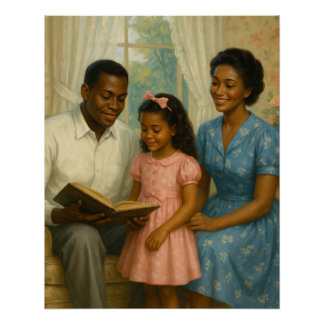 Póster Pai passa o tempo lendo a filha e a mãe