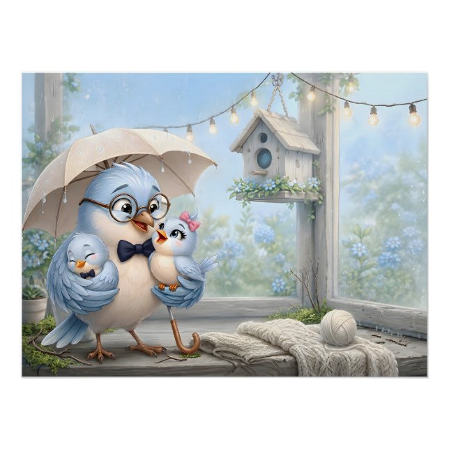 Póster Pai Pássaro Fofo & Poster Brilhante de Bebê (Frente)