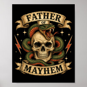 Poster Pai Retro do Caos Caveira Dura Motociclista Pai