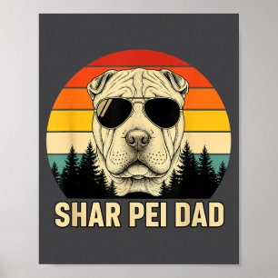 Poster Pai Shar Pei Design Retro Pôr do Sol - Pai de Cach