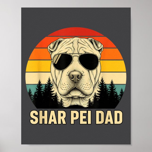 Poster Pai Shar Pei Design Retro Pôr do Sol - Pai de Cach (Frente)