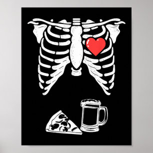 Poster Pai Skeleton Halloween Beer Pizza Diversão Gravide