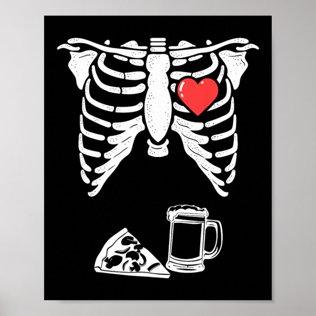 Poster Pai Skeleton Halloween Beer Pizza Diversão Gravide (Frente)