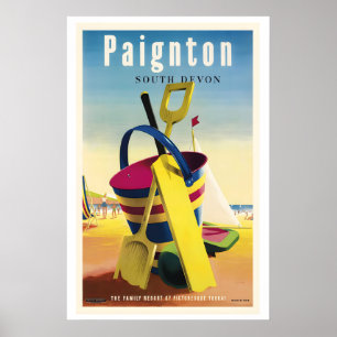 Poster Paignton Sul Devon Inglaterra Cartaz de Viagem Ant