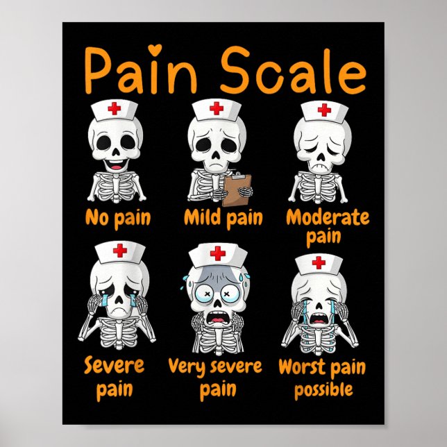 Poster Pain Scale Cute Nurse Skeleton Halloween Trauma Fu (Frente)