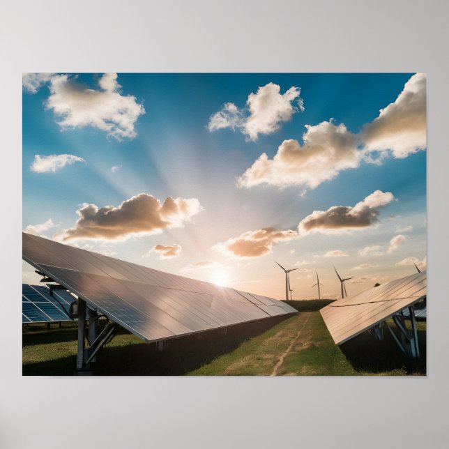 Poster Painéis Solares Eficientes com Fundo do Céu Azul (Frente)