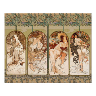 Póster Painel Art Nouveau Quatro Estações de Alphonse Muc