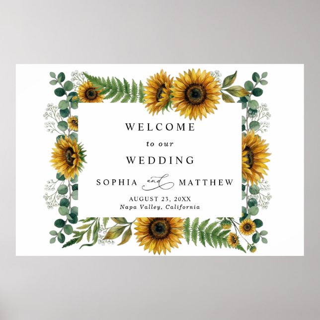 Poster Painel de Espuma para Casamento Girassóis Rústicos (Frente)