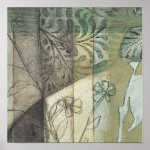 Poster Painel de Jardim com Folhas, Flores e Grama