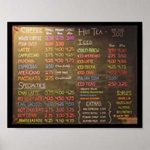 Poster Painel de Menu de Cafeteria - Cartaz 8x10