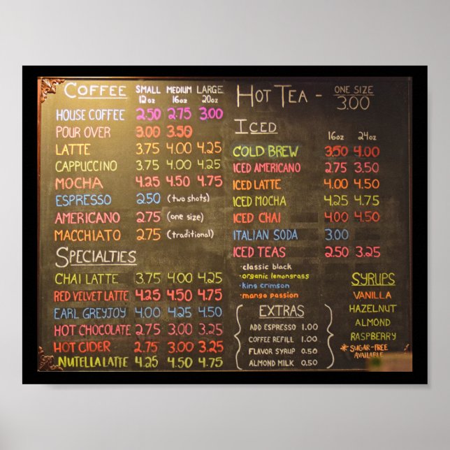 Poster Painel de Menu de Cafeteria - Cartaz 8x10 (Frente)