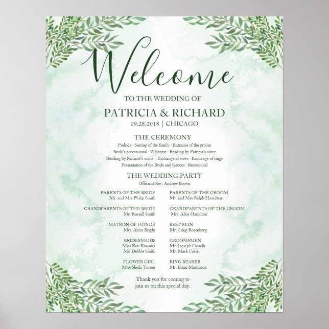Poster Painel de Programa de Cerimônia de Casamento com V (Frente)