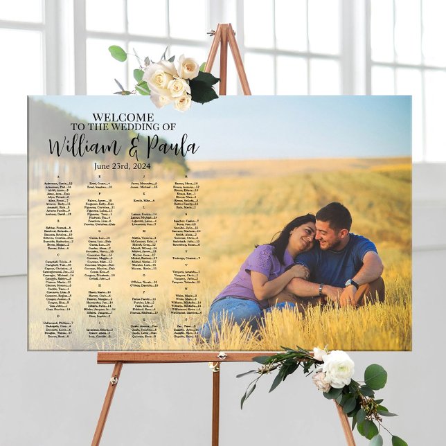 Poster Painel de quadro de assentos de casamento com foto (Criador carregado)