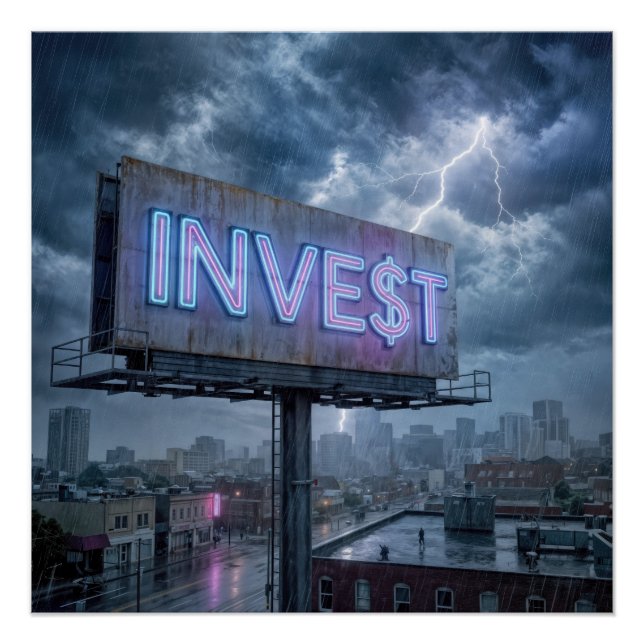 Póster Painel Neon com Texto INVEST (Frente)