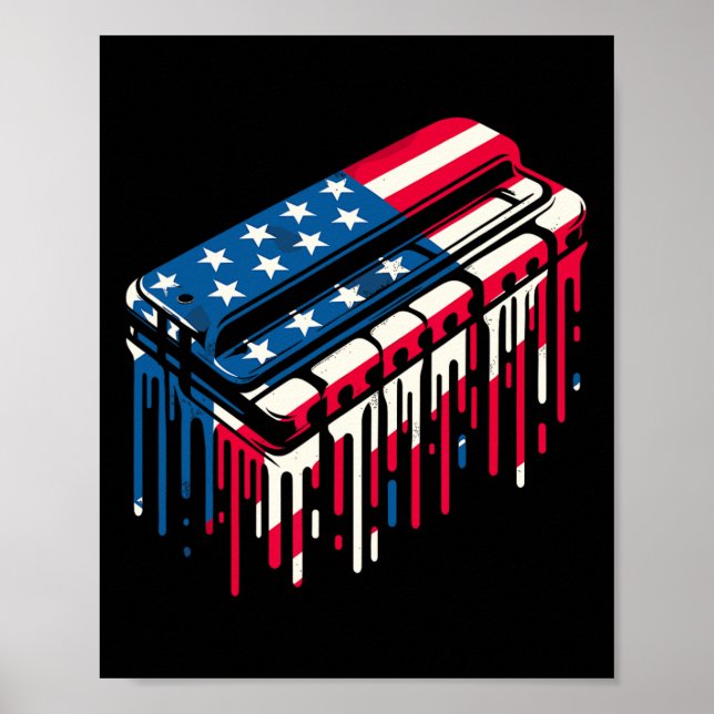 Poster Paint Dripe Harmonica Americana Bandeira 4 de julh (Frente)