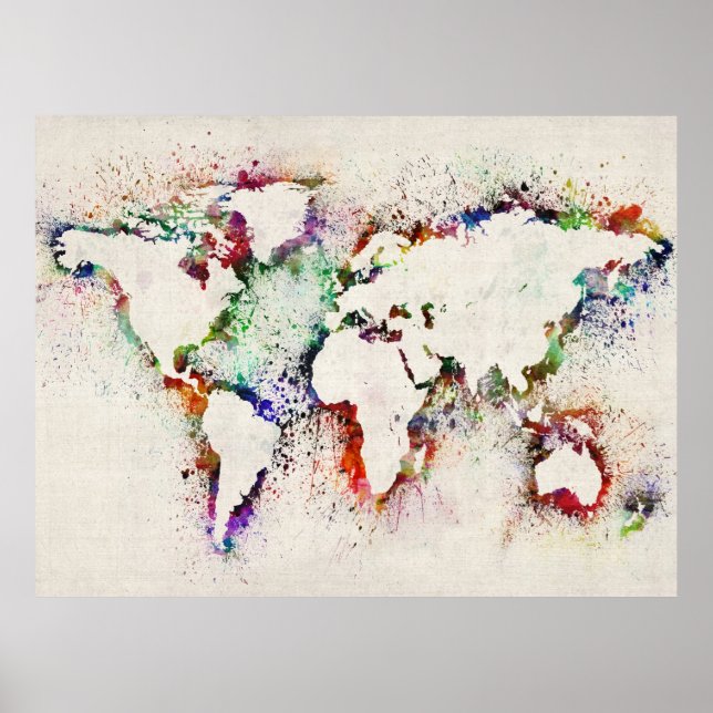 Póster Paint exibe um mapa de texto do mundo (Frente)