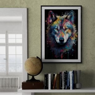 Poster Paint splattered Wolf   Ai