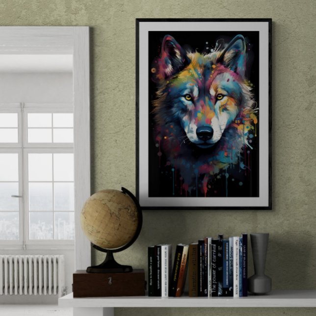 Poster Paint splattered Wolf | Ai (Criador carregado)