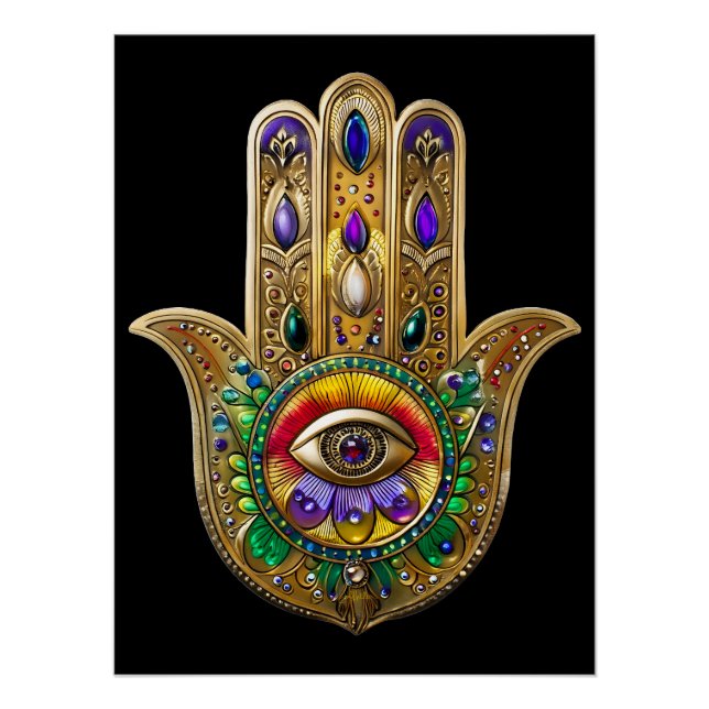 Póster Painted Gold Hamsa Amethyst Ruby Third Eye (Frente)